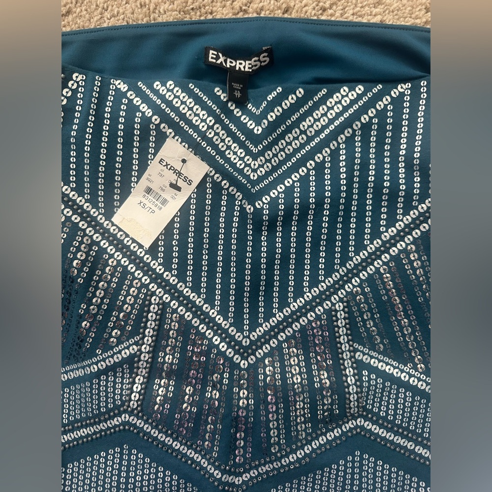 NWT Express Blue/Teal Beaded-Sequin Skirt size XS